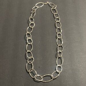 Silver Hammered 34 inch chunky linked chain signed JS